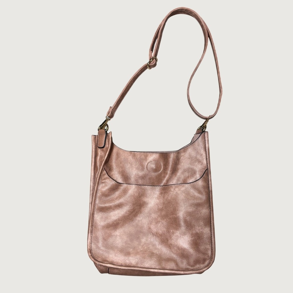 Womens Crossbody Bag Medium Rose Gold Vegan Leather Metallic Hobo